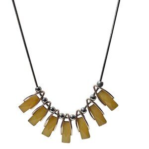 Vintage Inspired Yellow Gemstone Silver Tone Statement Necklace Retro Jewelry